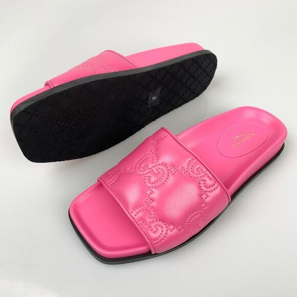 NIB Gucci Nappa Charlotte Logo Pink Leather Sandal Size 37 - Picture 3 of 13